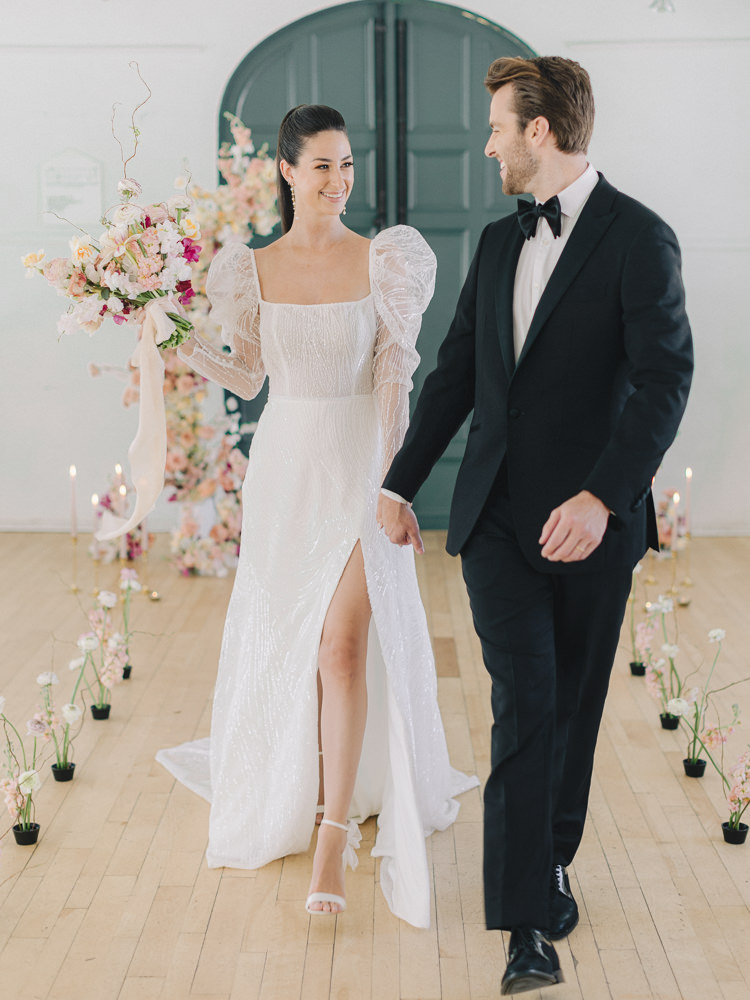 styled shoot of a stunning young bride and groom to be used as modern wedding inspiration for the viewer