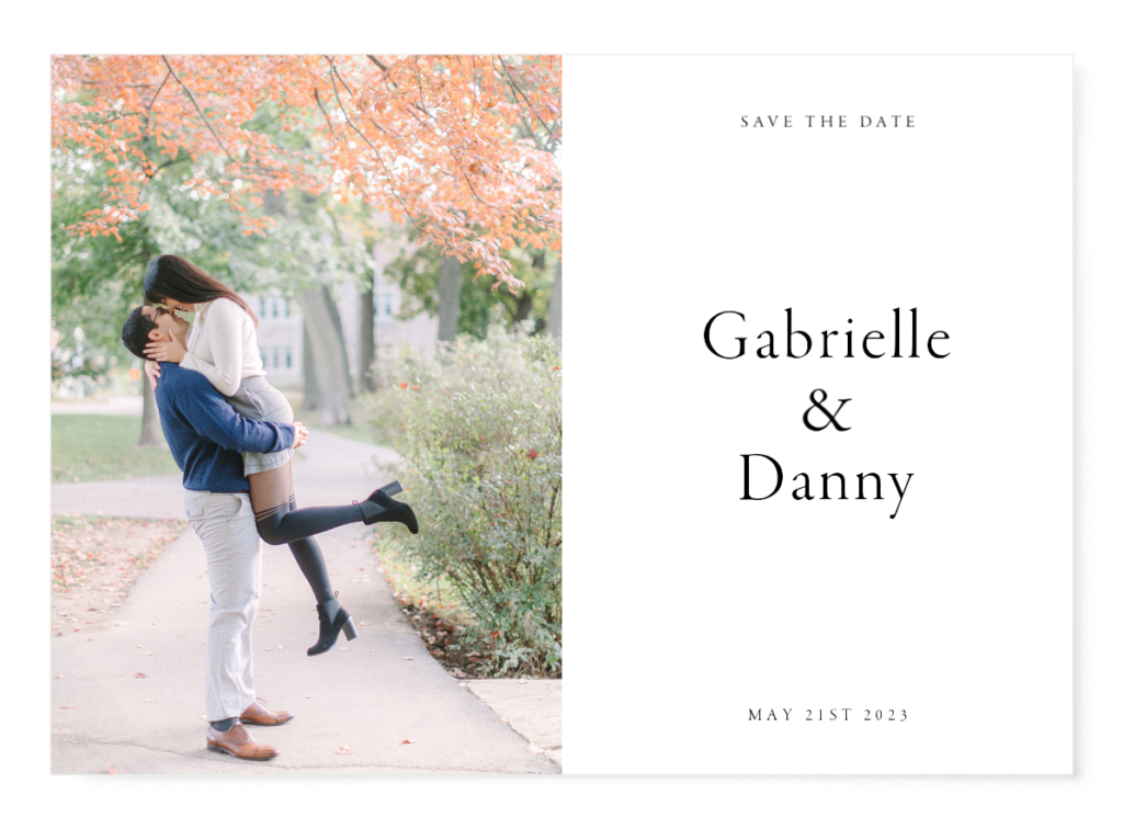 a save-the-date invitation made using a couple's engagement photos in Montreal