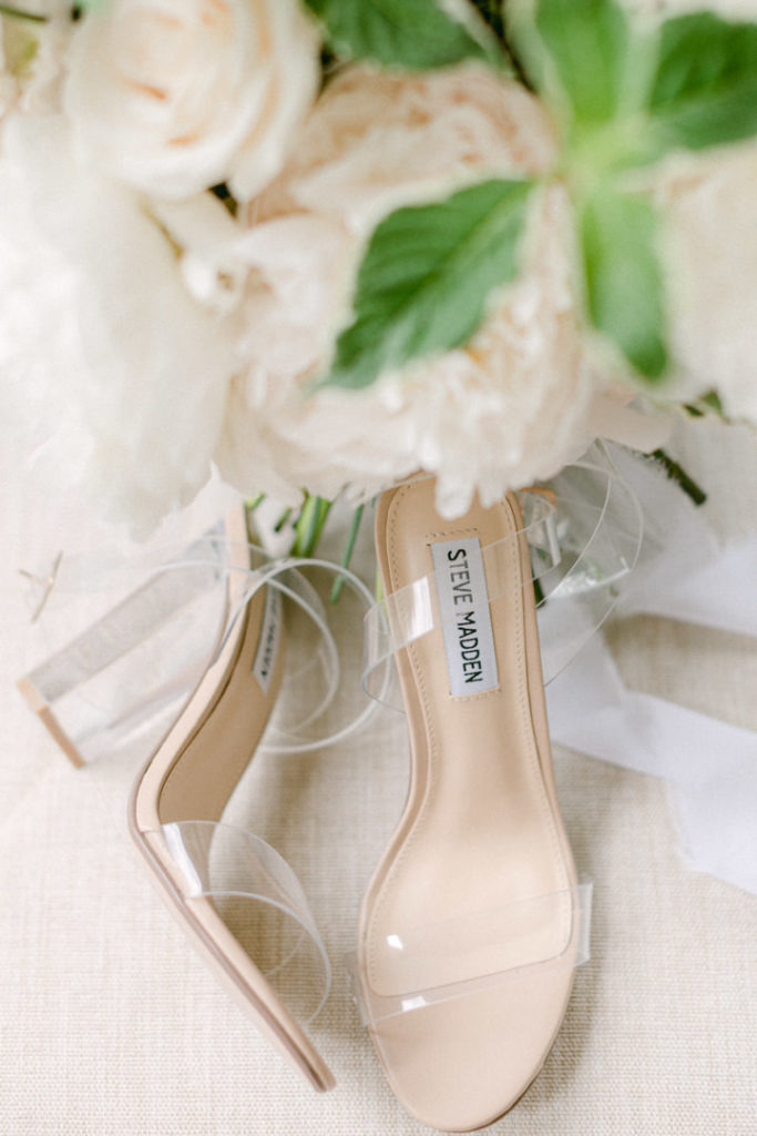 Clear high heels the bride chose as her wedding shoes by Steve Madden