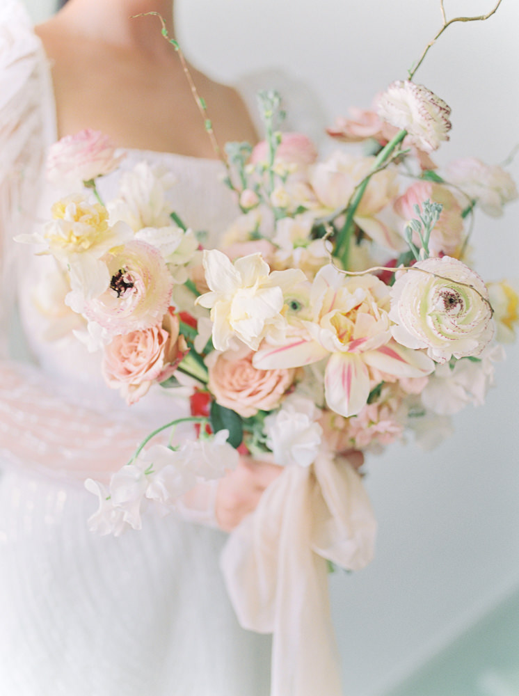 detail shot of a bouquet taken during a styled shoot featured on Wedding Sparrow's Instagram feed